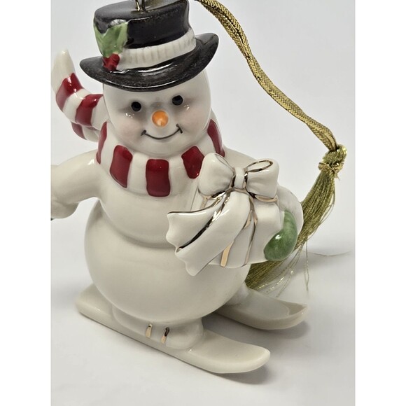 LENOX CHRISTMAS ORNAMENT BUNDLE 2 SNOWMAN DRUM & SKIS PORCELAIN FESTIVE WINTER - Picture 6 of 8